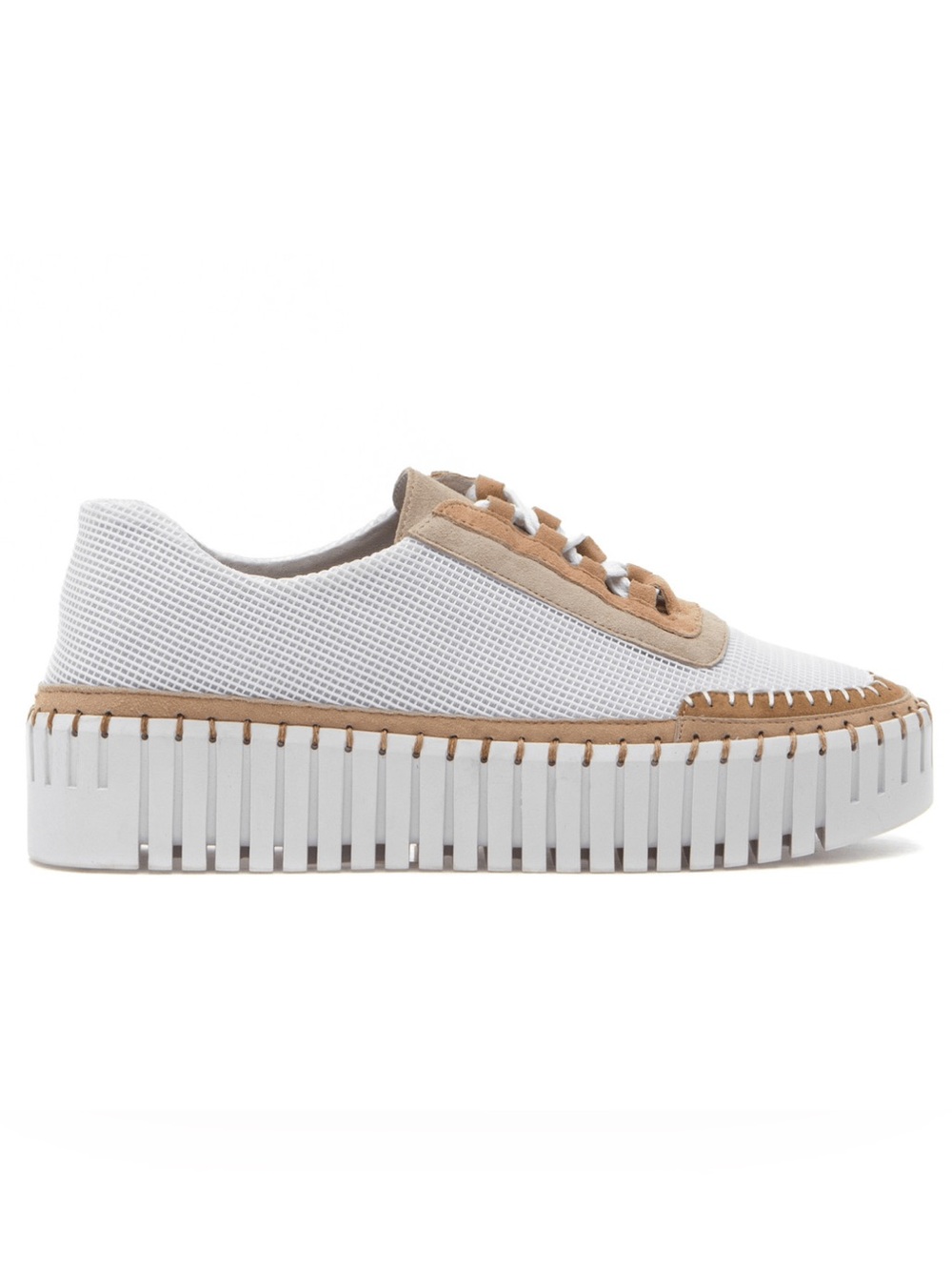 Silent D Women's White Mesh Platform Sneakers with Beige Trim lightweight EU 38